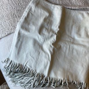 White leather fringe skirt
